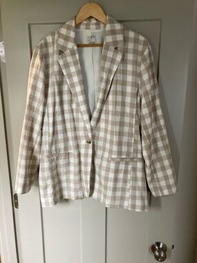 a new day Beige and White Gingham Blazer